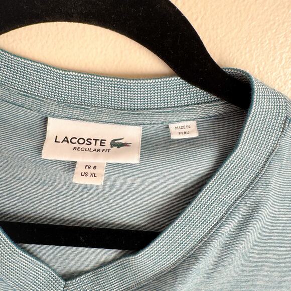 Lacoste Blue Green Micro Stripe V Neck Short Sleeve Shirt - Large - Picture 3 of 7